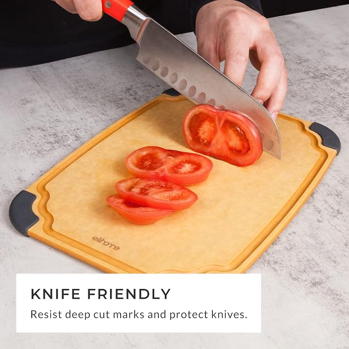 essential Series Wood Fiber Cutting Board for Kitchen, 12pcs Pack, Knife Friendly, Dishwasher Safe, Non-Slip Feet, Juice Groove, Reversible, Non-Porous, Eco Friendly, 10"x 7" SMALL