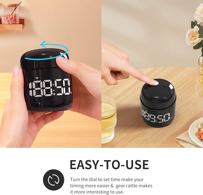 Kitchen Timer, 360 Rotate, Countup/Countdown, LED, Volume | Memory Function Back to School (Black)
