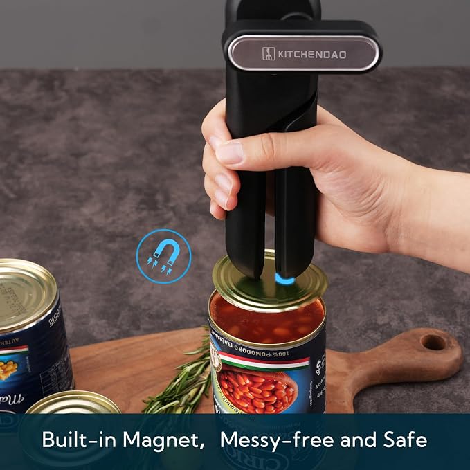 KITCHENDAO Replaceable Can Opener with 2 Extra Blades, Super Sharp Manual Can Opener with Magnet, Smooth Edge Cut Handheld Tin Opener, Large Turning Knob for Seniors & Arthritis, Black