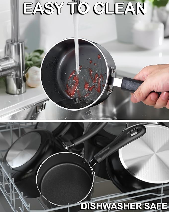 Cook N Home Basic 1 Quart Nonstick Saucepan with Glass Lid, Small Non Stick Aluminum Sauce Pan, Multi-Purpose Milk Chocolate Cooking Pot with Stay-Cool Handle, Black | Nonstick Aluminum Sauce Pan, Multi-Purpose Milk Chocolate Cooking Pot with Stay-Cool...
