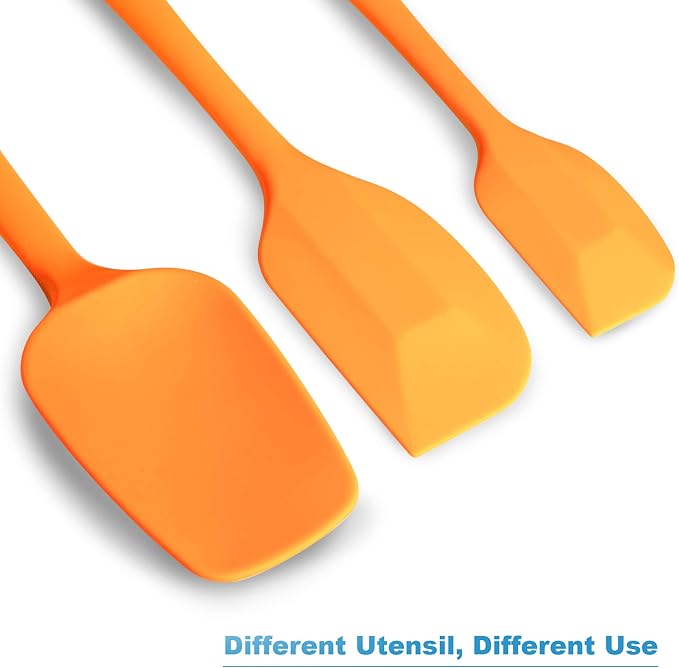 3-Piece Silicone Spatula Set, 600°F Heat Resistant, Orange | Stainless Steel Core, Silicone Rubber Spatulas for Nonstick Pans, Spatula, Spoonula and Mini Spatula for Cooking and Baking