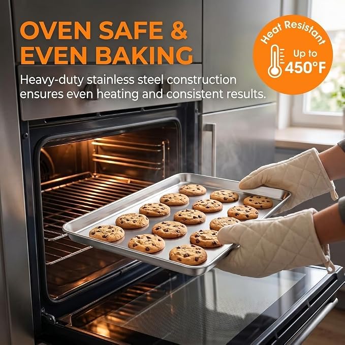 TeamFar Baking Sheet, 17.6"x 13"x 1" Stainless Steel Large Cookie Sheet Pan | Set of 2, Half Sheet Baking Pans Trays for Roasting/Cooking, Non-toxic & Healthy, Heavy Duty & Sturdy, Dishwasher Safe