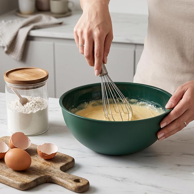 BoxedHome BPA Free Plastic Round Mixing Bowl with Lids, 12 Pack Nesting Bowls with Lids Set, Microwave and Dishwasher Safe Prep & Serving Bowls Great for Mixing, Baking, Serving (Green, 12pcs)