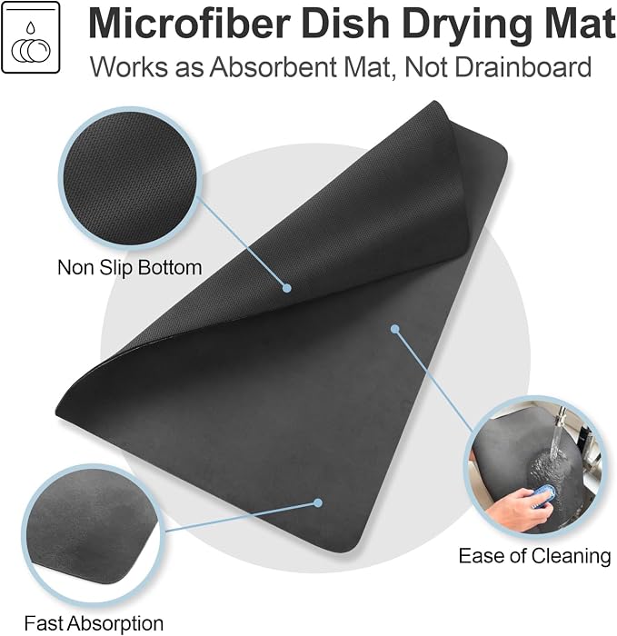 Large Capacity Dish Rack - Expandable 2-Piece Countertop Set, Silver | Expands 16.5-21.5 in, Holds Pots & Plates, Cup & Utensil Holders, Absorbent Mat, Removable Over-Sink Rack, Stainless Steel