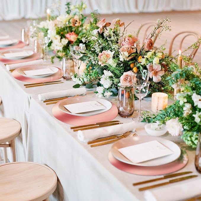 50PCS Round Rose Gold Placemats, Disposable Paper Chargers Plate | 13in Mirrored Rose Gold Paper Placemats for Dining Table, Kitchen, Banquet, Table Setting, Wedding, Birthday, Party