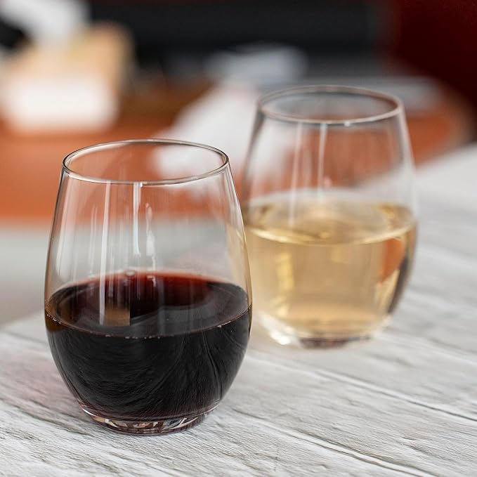Premium Stemless Wine Glasses Set of 6, 15 oz All-Purpose Beverage Glasses | Lead-Free Crystal Glasses for Red & White Wine, Clear Drinking Glasses for Water, Juice, Cocktails, Gift Box, Dishwasher Safe