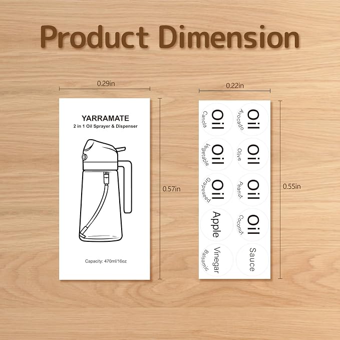 40 Labels for Oil Dispenser & Installation Guide for Oil Sprayer Bottles, Stickers for Olive Oil, Sauce, and More