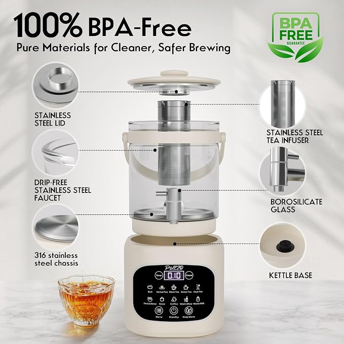 PULZO 3L Electric Kettle with Tap & Tea Infuser, Multi-functional Glass Beverage Dispenser, 6/24H Keep Warm, Temperature Control, Power Adjustment, All-in-One Health Pot Home & Office Use