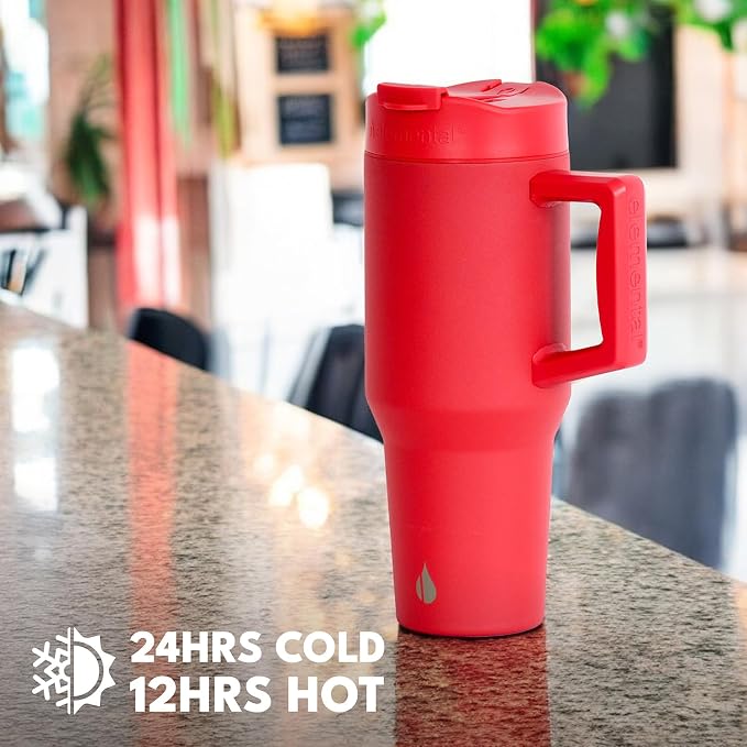 Elemental 100% Leak Proof 32oz Tumbler with Handle & Straw Travel Mug | Stainless Steel Double Wall Insulated Tumbler for Hot and Cold Beverages with Sip & Straw Lid