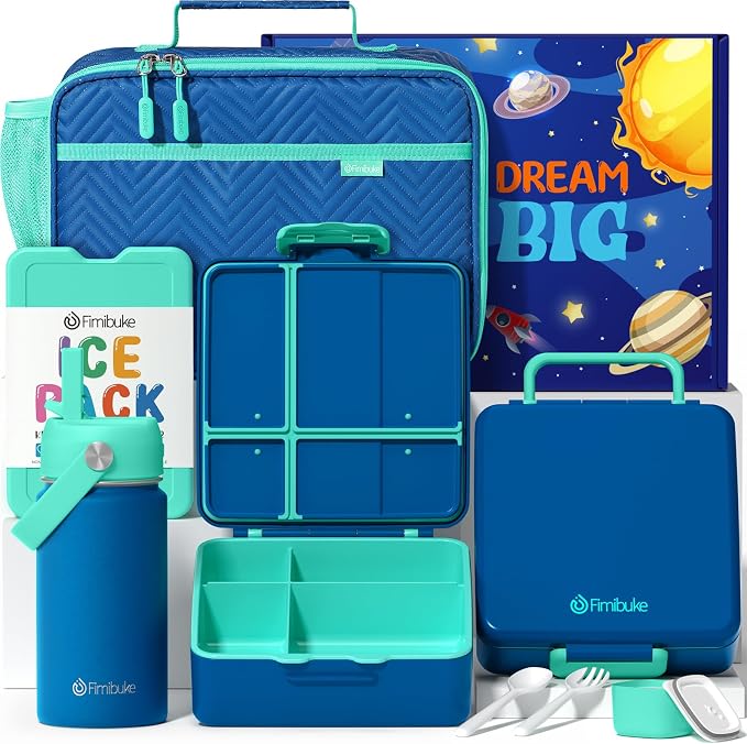 Fimibuke Kids Bento Lunch Box with Toddler Insulated Water Bottle Lunch Bag | Lunch Box Kids with 4 Compartments, Ice Pack & Utensils Set, Birthday Gifts for Ages 3-12 Back to School Toddler Girls Boys
