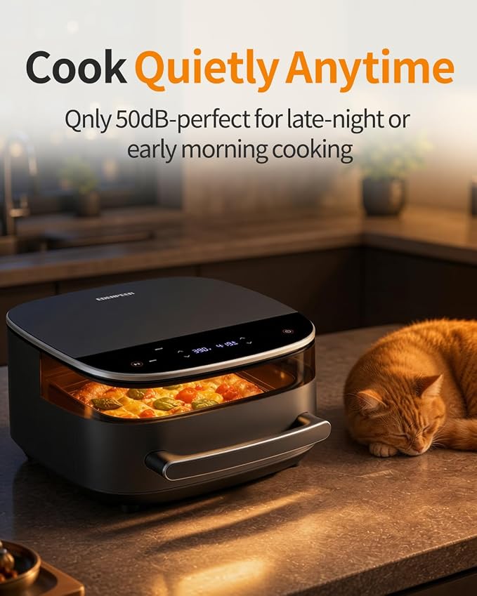 11-in-1 Large Air Fryer, 6QT Airfryer Top & Bottom Heating, No Flip Needed | Flat Wide Air fryer Fits 12" Pizza or Steaks 2X Faster Heating Quiet 50dB Family Size 270° View Window Easy to Clean Nontoxic