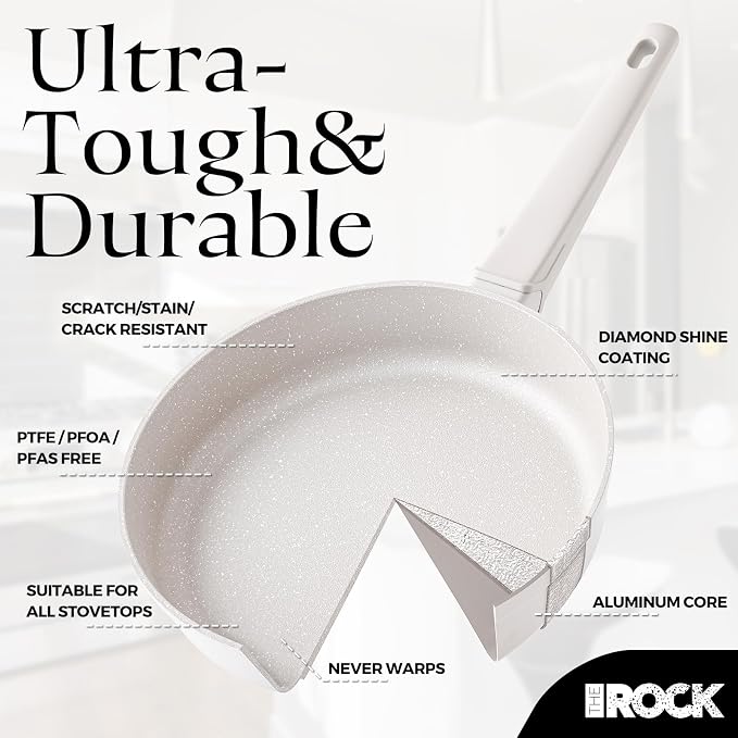 THE ROCK SOHO 8-Inch Ceramic Non Stick Frying Pan – Nothing Sticks, Never Warps, Lasts Longer, Non Toxic Skillet with Heat-Resistant Handle, PTFE PFOA & PFAS Free, Oven & Dishwasher Safe, Cream