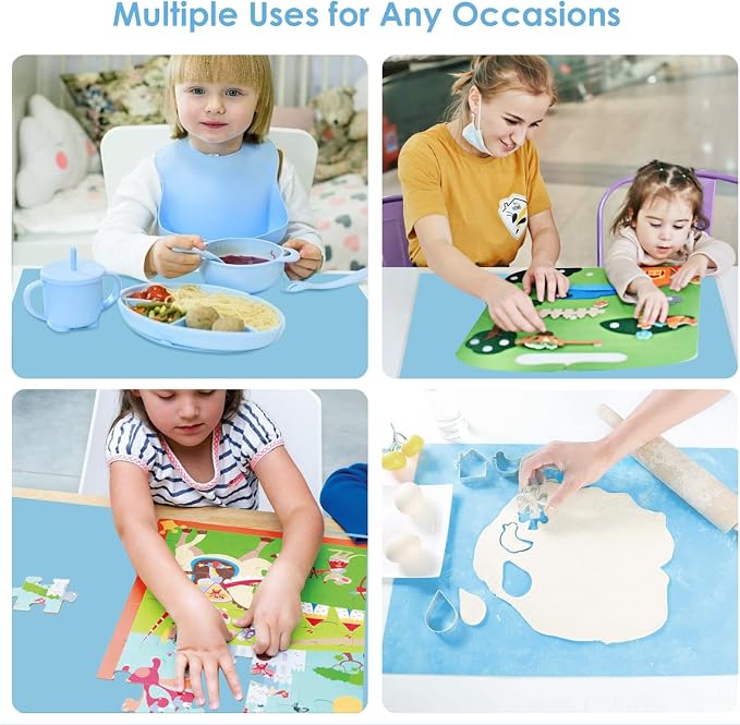 Extra Large Silicone Mats, Food Grade & Thick Silicone Pad Table Mat for Crafts, Kids Placemat, Silicone Heat Resistant Mat Kitchen Counter Mat for Baking Pastry, 23.6''x15.75'' Light Blue, 1Pack