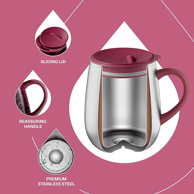 Ideus 16 oz (470 ml) Insulated Coffee Mug with Handle and Lid, Double Wall Stainless Steel Vacuum Thermal Coffee Mug, Travel Coffee Cup Thermal Cup for Home and Office (Red Zebra)