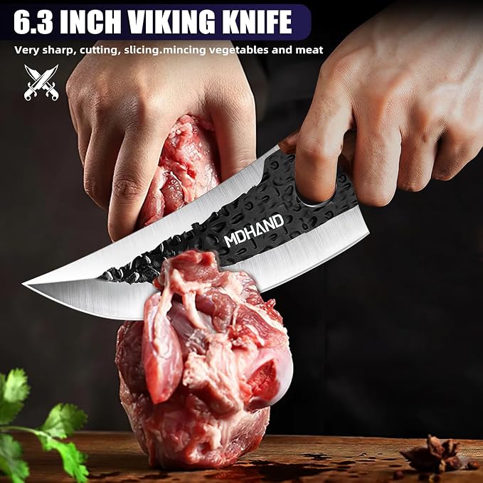 Butcher Knife Set, Hand Forged Meat Cleaver Knife Gift for Men | High Carbon Steel 8PCS Kitchen Knife Set with Sharpener, Ergonomic Handle, Chef Knives Sets for Kitchen Outdoor Cooking BBQ