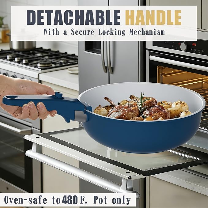 Umite Chef Pots and Pans Set Non Stick, 21 pcs Ceramic Cookware Set with Detachable Handles, Healthy Induction Cookware, RV Kitchen Cooking Set, with Utensils & Frying Pans Set, PFAS PFOA & PTFE Free