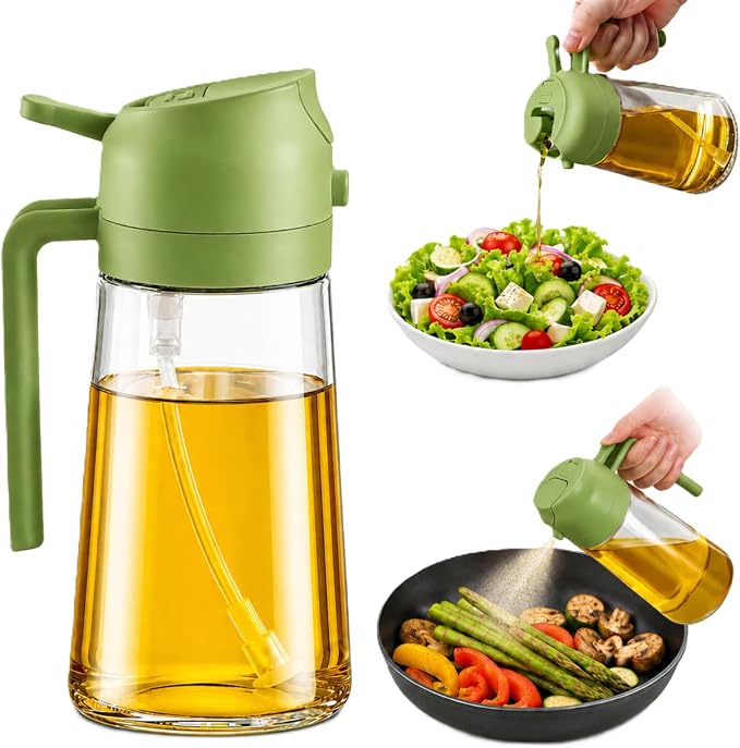 Oil Sprayer for Cooking, 16oz/470ml 2-in-1 Glass Olive Oil Dispenser