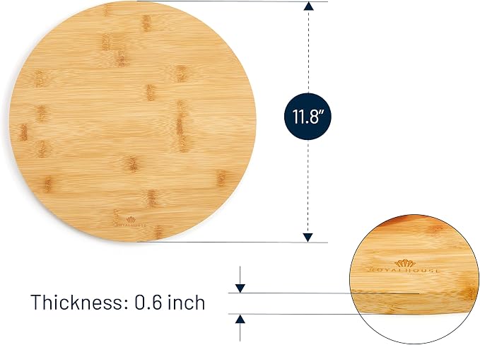 Natural Bamboo Round Cutting Board for Kitchen | Chopping Boards for Meat & Vegetables, Cheese and Charcuterie Board, Serving Tray, 11.8" Round 0.6" Thick