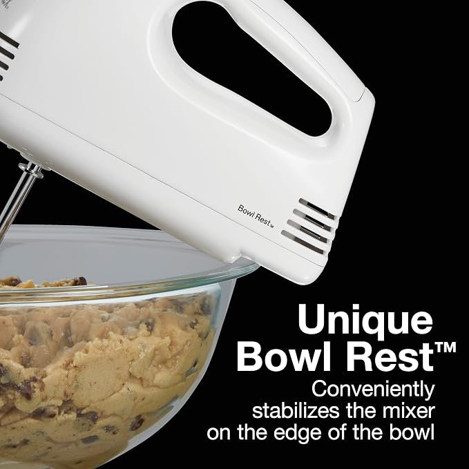 Proctor Silex Easy Mix 5-Speed Electric Hand Mixer with Bowl Rest | Compact and Lightweight | 100 Watts of Peak Power | White | 62515PS