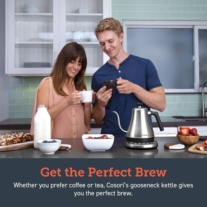 Cosori Gooseneck Electric Kettle with Temperature Control, 0.8L, Silver | No Plastic Contact with Water, 5 Presets, 60-Min Keep Warm, Pour Over Coffee & Tea, Stainless Steel Interior, 1200W