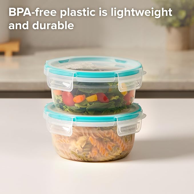 Snapware Plastic Total Solution 2-Pack (4 Cup) Food Storage Containers | Meal prep containers with plastic BPA-free lids with 4 locking tabs, microwave, dishwasher, & freezer safe