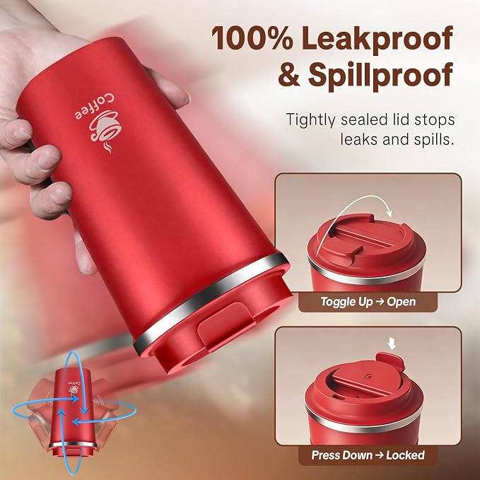 17oz Travel Coffee Mug ,Leakproof Vacuum Coffee Cup Insulated Tumbler | 304 Stainless Steel, Double-Wall Vacuum Insulated, Leakproof, Fits Hot & Cold Drinks Car Cup Holders, Travel, Office