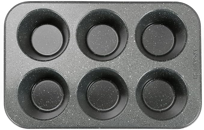 Monfish 2PCS Deep Jumbo Muffin Pan 6 Cup Carbon Steel Black Stone non Stick Coating Muffin Tin 3.5diax3 cup