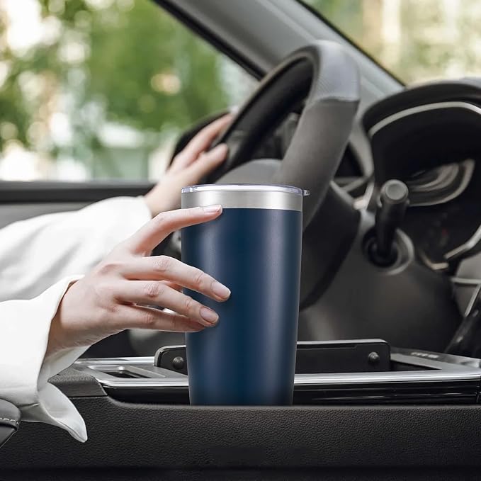 20 oz Tumbler with Lid Stainless Steel Insulated Tumblers Cups Travel Mug | Double Wall Vacuum, Powder Coated, Keep Drinks Cold and Hot, Waterproof Lid, Fit of Car Cup Holders, Navy