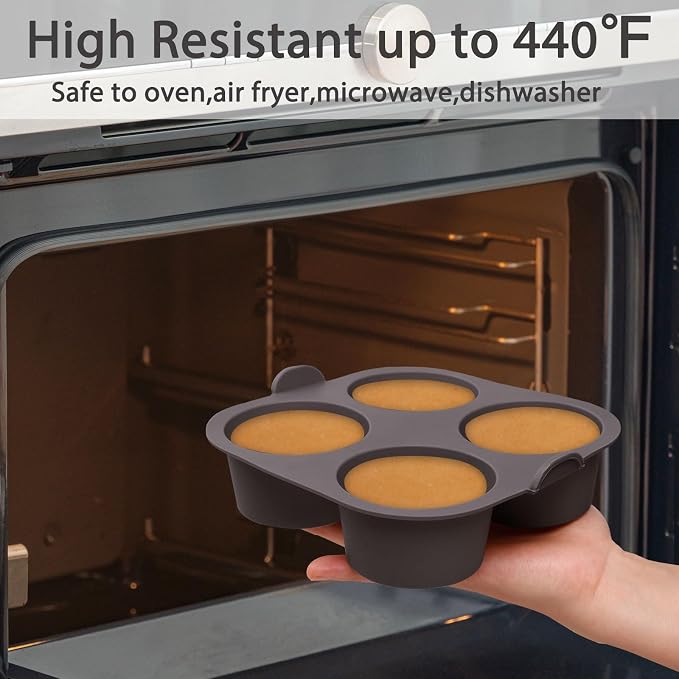 Silicone Muffin Pan for Air Fryer and Oven, 4-Cup, Set of 2 | Non-Stick Baking Mold, Easy-Grip Handles, 6.89 x 6.50 in Pan, Egg Bite Mold, Flexible Silicone
