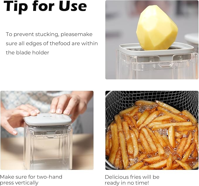 Potato Slicer French Fry Cutter with Container Manual Vegetable Chopper with 1 Blade Potato Cutter for Fries Apple Slicer & Onion Dicer