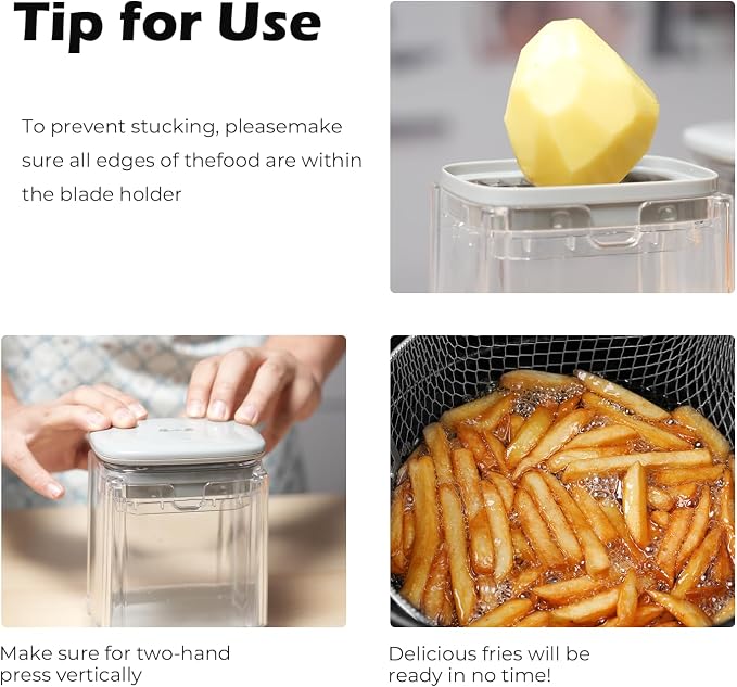 4-in-1 French Fry Cutter Potato Slicer with Container Manual Vegetable Chopper with 4 Blades Potato Cutter for Fries Apple Slicer & Onion Dicer