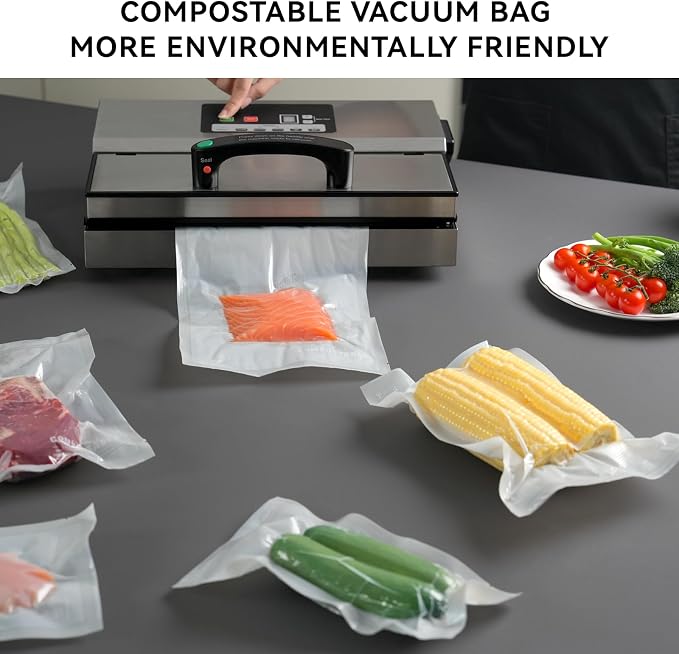 VestaEco Compostable Vacuum Sealer Bags for Food, 50 Quart 8" x 12" Precut | Heavy-Duty Embossed Vacuum Seal Bags for Food Saver, BPA-Free, for Storage, Meal Prep or Sous Vide
