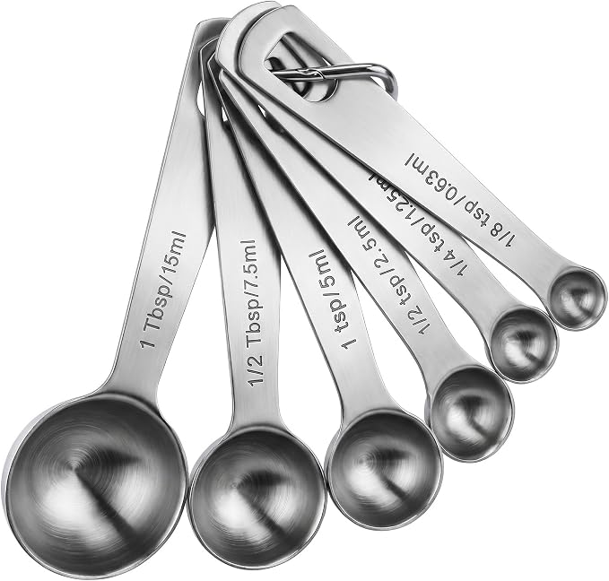 Stainless Steel Measuring Set, Stackable Design Metal Cups and Spoons, Engraved Markings for Dry and Liquid Ingredients 6PCS Silver