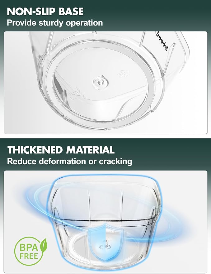 Geedel Vegetable Chopper, Manual Food Chopper with Hand Pull String, 500ml | Manual Food Processor, Sharp Stainless Steel Blade, Non-slip Base, Dishwasher Safe, No BPA, Portable, for Veggie, Fruit, Nut
