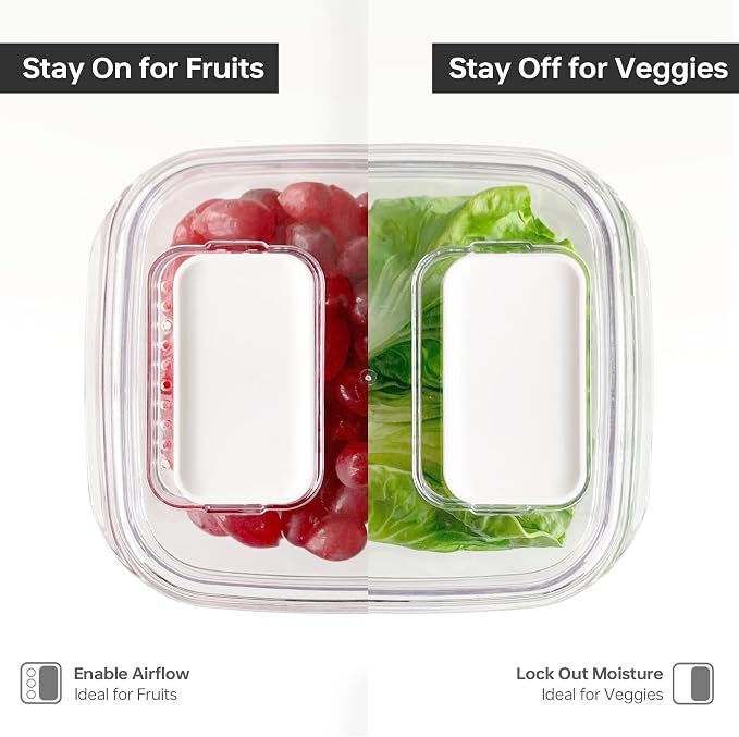 Felli Duo Fresh Veggie Keeper for Fridge with Vent & Drain Trays, LARGE Fruit Vegetable Storage Container for LONG Produce Veggie, Cabbage Celery Lettuce Asparagus Zucchini Saver for Refrigerator