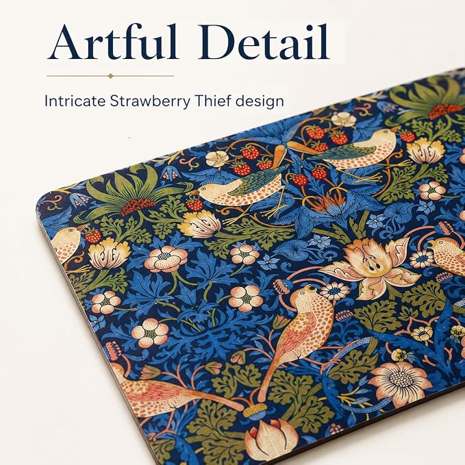 Pimpernel Morris & Co Strawberry Thief Blue Placemats, Set of 4 - Stain Resistant & Heat Safe Fabric-Feel Table Mats with Birds & Botanical Pattern for Stylish Dining & Entertaining