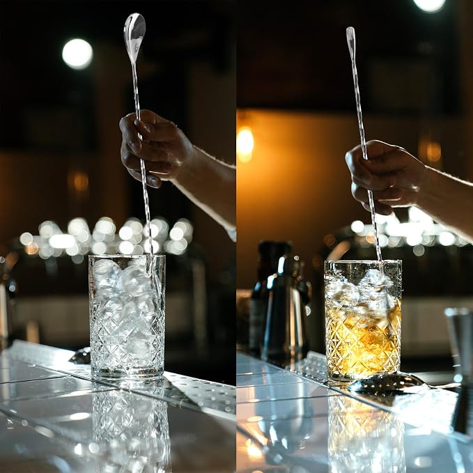 Bar Spoon Cocktail Mixing Stirrers, 6Pcs, 12” Long Handle, Silver | 18/8 Stainless Steel, Long Drink Spoons, for Stirring Coffee & Cocktails