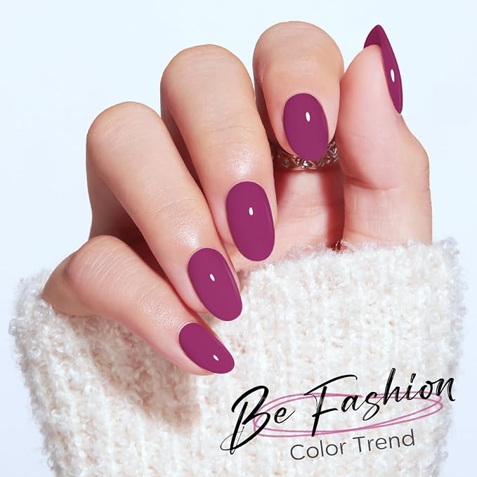 modelones Plum Short Press on Nails, Oval Fake Nails Kit Nails Press Ons | with Nail Glue, Adhesive Tabs, Nail File, Prep Pad, Manicure Stick, 32Pcs 16 Sizes, Summer Women Girl Gift