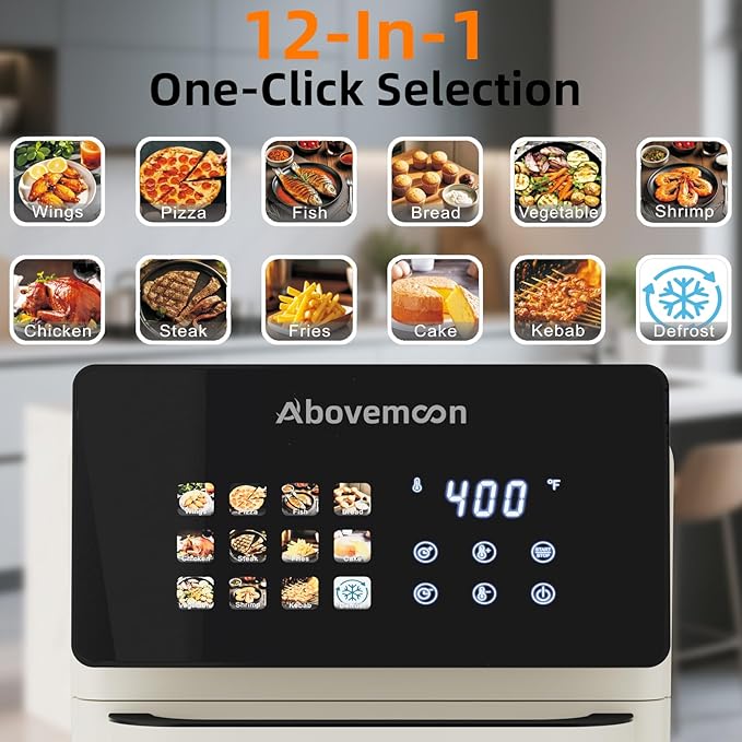 10 QT Beige Air fryer Oven & Multifunctional Digital Rotisserie | Removable,Easy to clean,Glass,Visible window Dehydrator,Convection Oven,Touch Screen Presets Fry,LED Display,Roast,Bake,400F