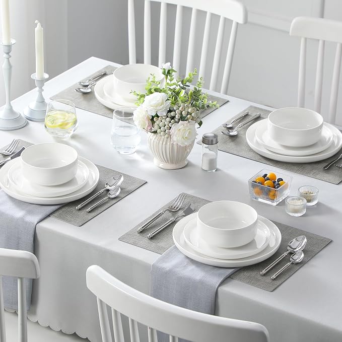 MALACASA Plates and Bowls Sets, 24 Pieces Modern Porcelain Dinnerware Set for 8, Ceramic Dishware Dishes White Kitchen Dinner Dining Ware Set, Microwave and Dishwasher Safe, Series LUNA | Modern Ceramic Dishware,Kitchen Dining Ware,Microwave and Dishwa...