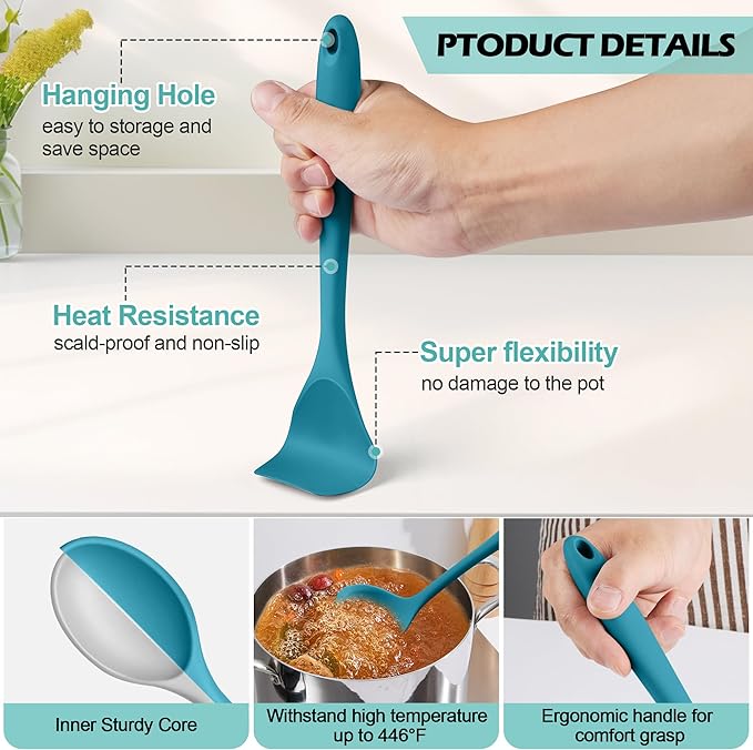 Homikit Silicone Cooking Utensils Set, 15 PCS Kitchen Utensil Spatula Set | Nonstick and Heat Resistant Kitchen Utensil Set with Holder, Kitchen Gadgets Home Essentials & Pot and Pans Accessories, Blue