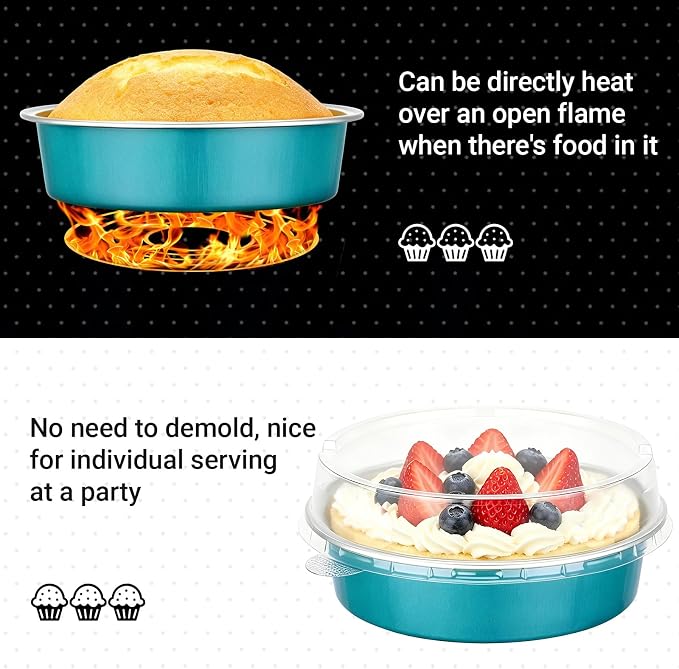 Beasea Disposable Mini Pie Tins with Lids, 20 Pack 7.3oz Blue Green Aluminum Baking Cups, 215ml Small Round Tart Container Foil Pie Tin for Individual Dessert Cupcake Muffin Cheesecake Quiche