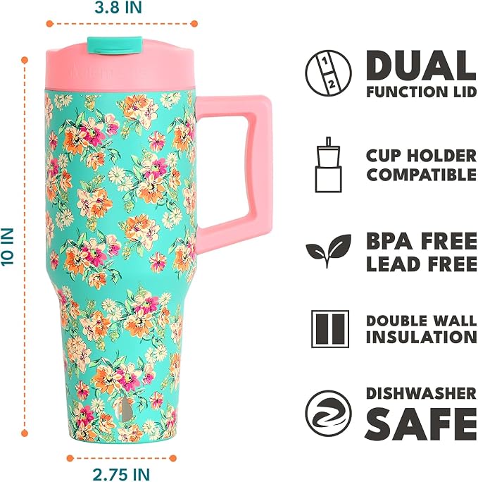 Elemental 100% Leak Proof 32oz Tumbler with Handle & Straw Travel Mug | Stainless Steel Double Wall Insulated Tumbler for Hot and Cold Beverages with Sip & Straw Lid