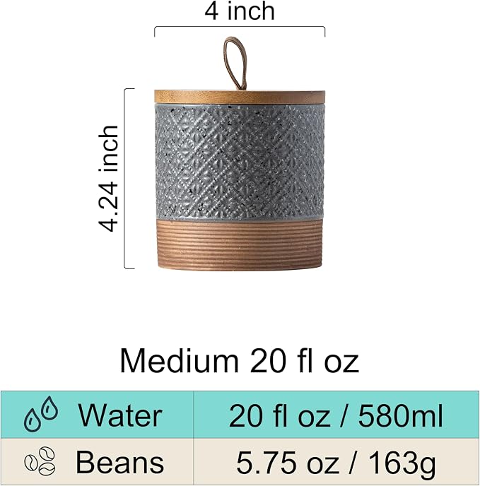 Miamolo Ceramic Jar with Lid, Coffee Grounds Container, Gray & 20 fl.oz | Airtight Coffee Canister, Good Seal Keep Fresh, Wide Mouth Easy Clean | Small for Tea Brown Sugar| for Kitchen Counter, Shelf