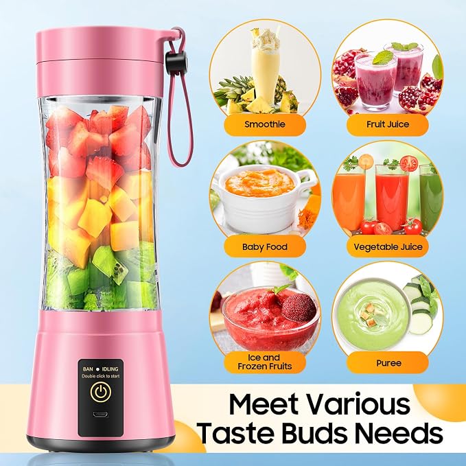 Portable Blender Personal Size Blender Make Smoothies, 12oz Mini Travel Cup | BPA-Free Small Blender with High Blending Speed, 6 Steel Blades, Easy Clean, Freshly Squeezed in Sports/Office/Gym