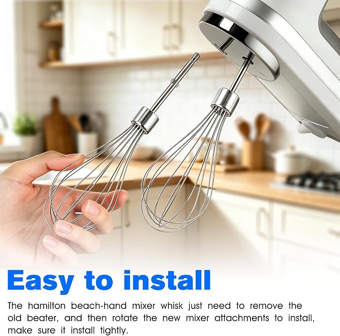 Hand Mixer Whisk Attachment Replacement Hamilton Beach Hand Mixer Attachments 62682RZ 62692 62695V 64699 62632R 62630R 62633R,Stainless Steel Hamilton Beach Hand Mixer Beater Parts - 2 Pack
