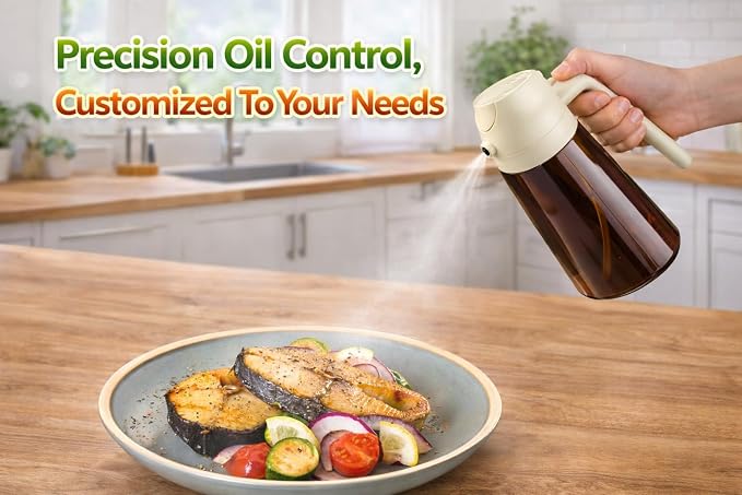 Oil Sprayer for Cooking, 2 in 1 Olive Oil Dispenser, Bottle for Kitchen, 16oz/470ml Premium Dark Green Glass Oil Bottle, Oil Sprayer for Air Fryer, Salad, Frying, BBQ. (Black) (Brown)