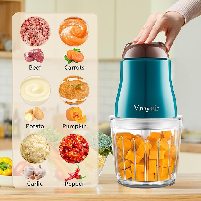 Glass Baby Food Maker, 600ML Baby Food Blender and Puree Processor | 10 Blades, Smooth Baby Puree Maker for Fruit Vegetables and Meat, Includes Two 200ML Glass Bowls, Brush and Scraper