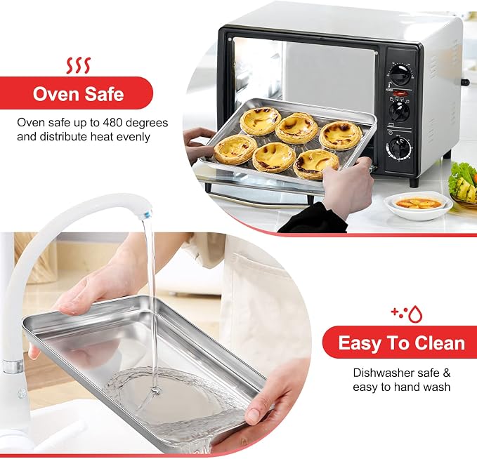 Stainless Steel Baking Sheet Cookie Tray, Cookie Sheet for Toaster Oven Baking Pan Tray, Jelly Roll Pan Size 16 x 12 x 1 Inch Easy Clean & Non-stick & Non-toxic & Dishwasher Safe