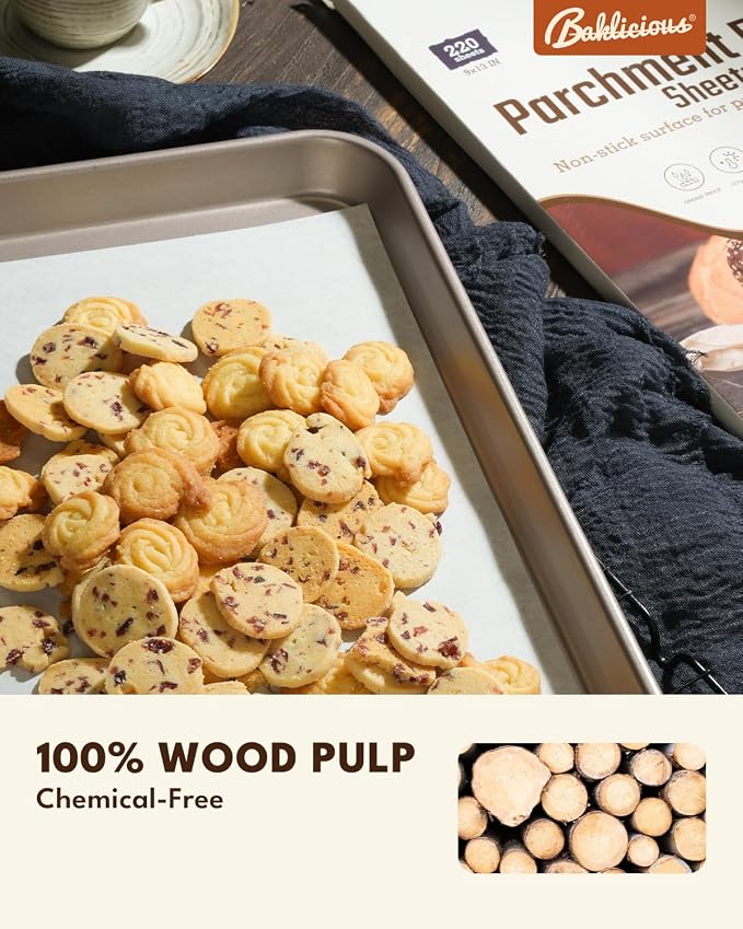 Baklicious 9x13inch 220pcs White Pre-Cut Non-Stick Parchment Baking Sheets | for Air Fryer, Oven, Bakeware, Steaming, Cooking Bread, Cupcake, Meat, Cookies